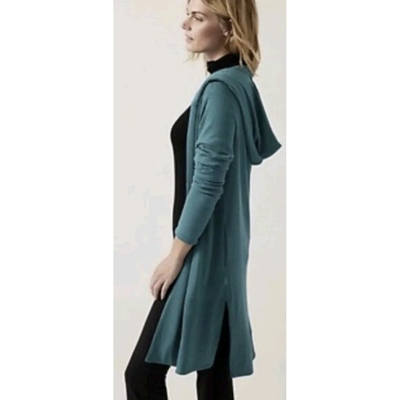 Athleta Harmony Pose Long Lined Wrap Hooded Cardigan Borealis Green  Wmn XL - Picture 1 of 12